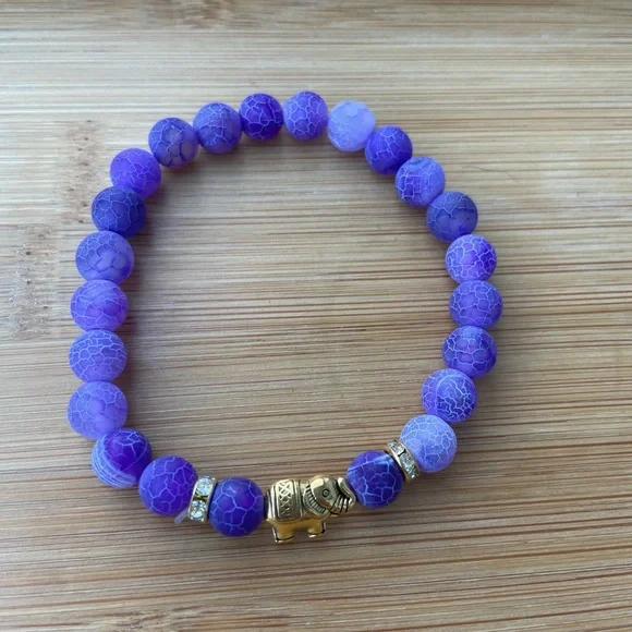 Amethyst Stone Gold Elephant Bracelet - Picture 1 of 6
